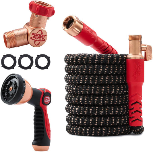 Pocket Hose Copper Head w/New Pocket Pivot Expandable Garden Hose 50 FT