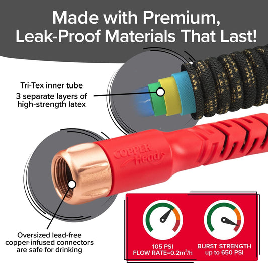 Pocket Hose Copper Head w/New Pocket Pivot Expandable Garden Hose 50 FT