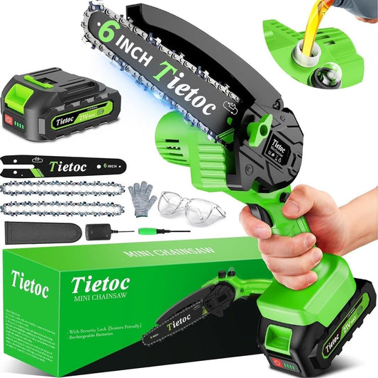 Tietoc Chainsaw 6 Inch Mini Electric Chainsaw Cordless Battery Powered