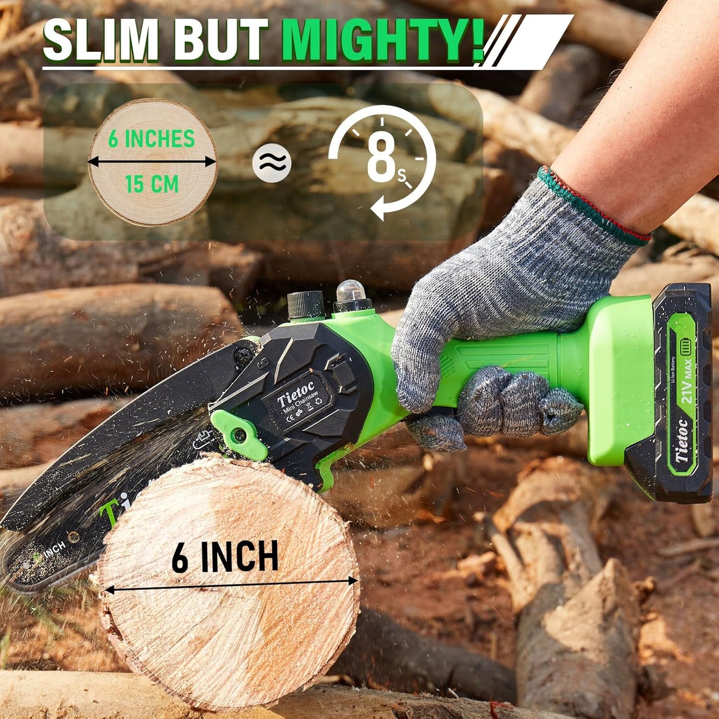 Tietoc Chainsaw 6 Inch Mini Electric Chainsaw Cordless Battery Powered