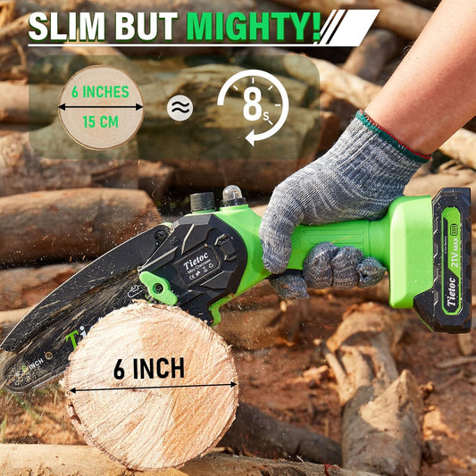 Tietoc Chainsaw 6 Inch Mini Electric Chainsaw Cordless Battery Powered